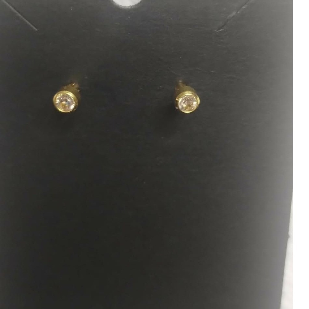Gold Tone Round Bezel Set Cubic Zirconia Minimalist Small Stud Earrings 3mm